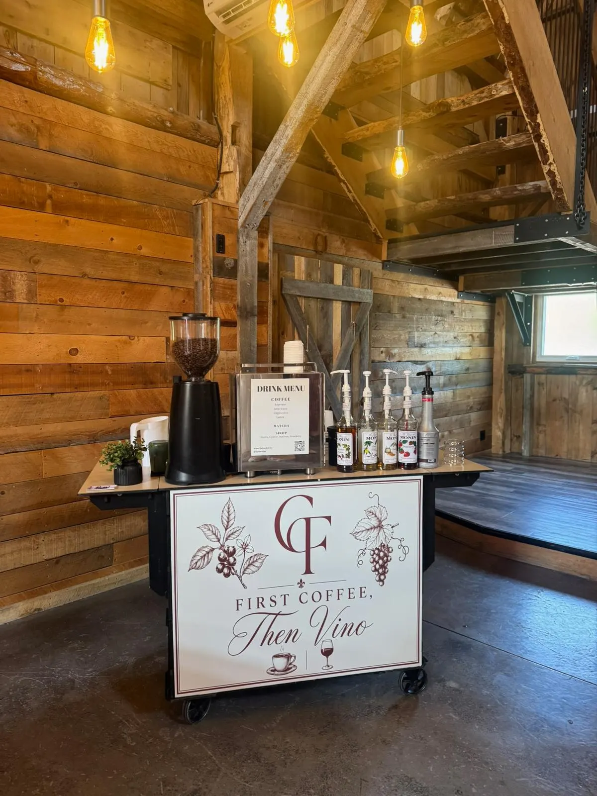 Qahwa Bar espresso cart serving guests at a CF event